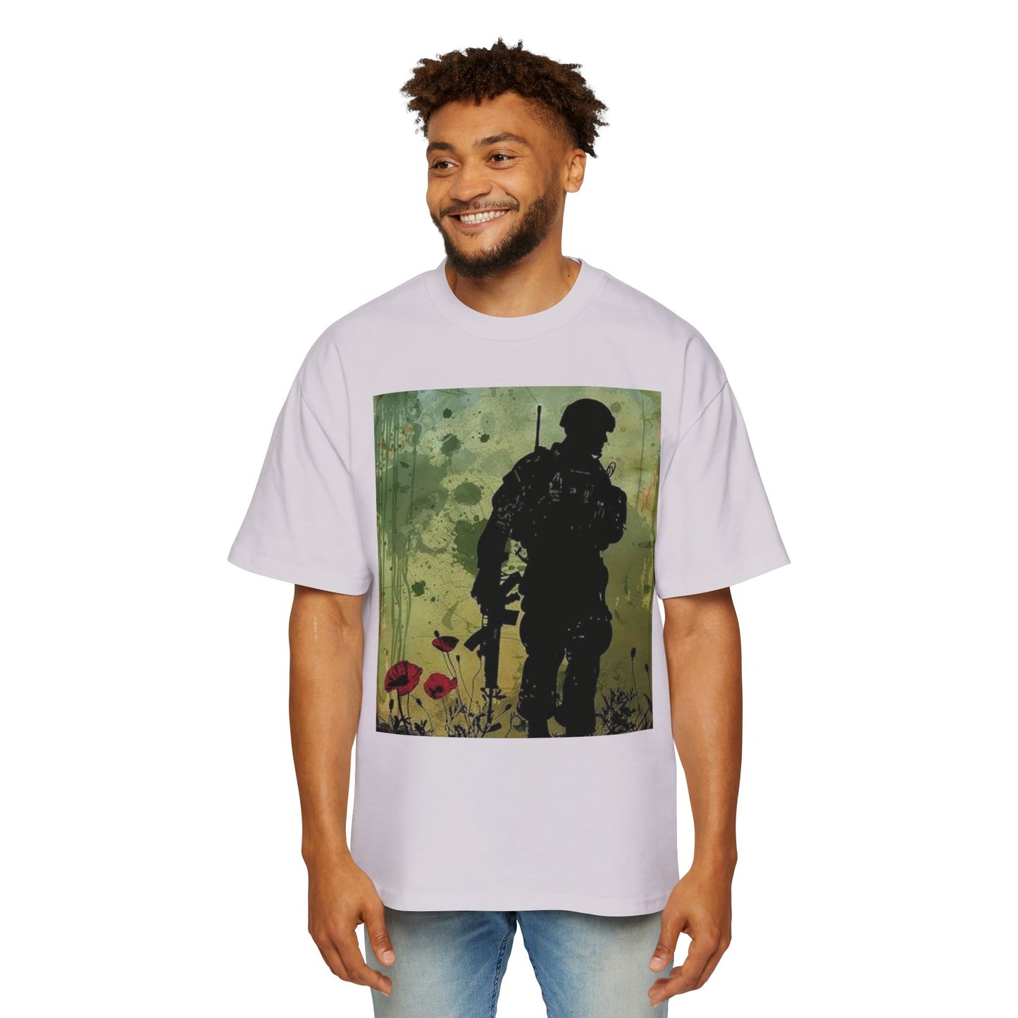 Soldier Silhouette Oversized Tee - Men's Heavy T-Shirt for Veterans and Military Enthusiasts