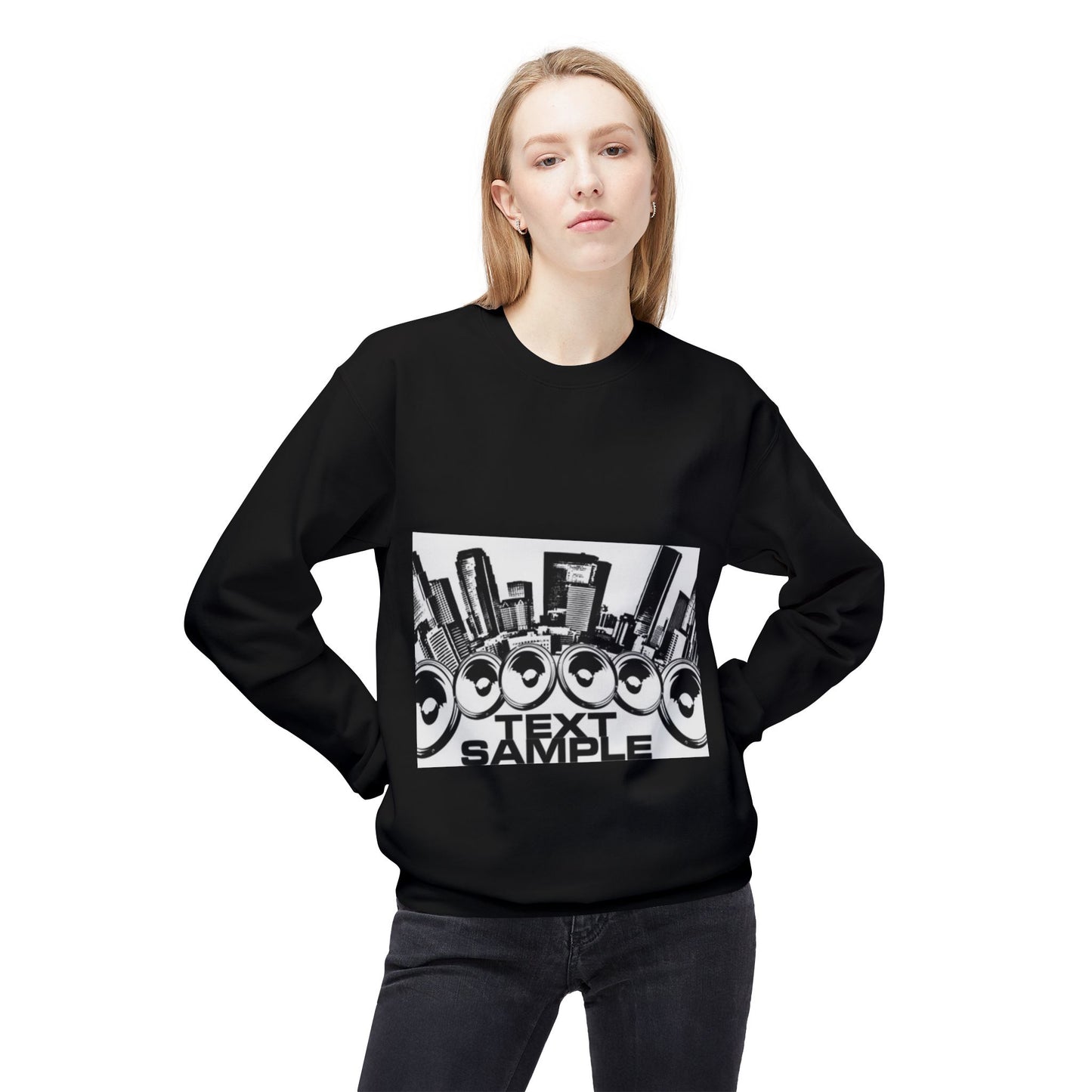 Urban Vibe Sound Wave Crewneck Sweatshirt - Unisex Fleece with Cityscape Design