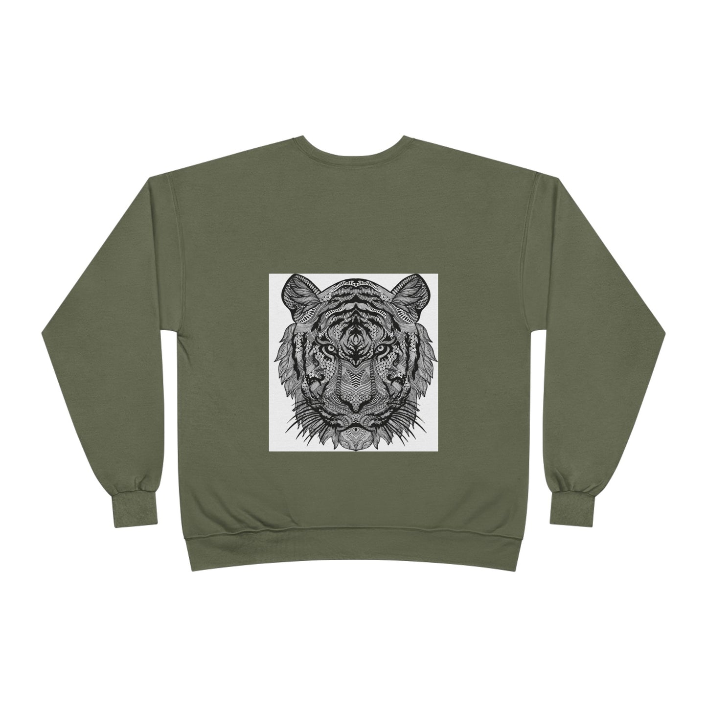 Unisex EcoSmart Tiger Graphic Crewneck Sweatshirt - Bold Black & White Design