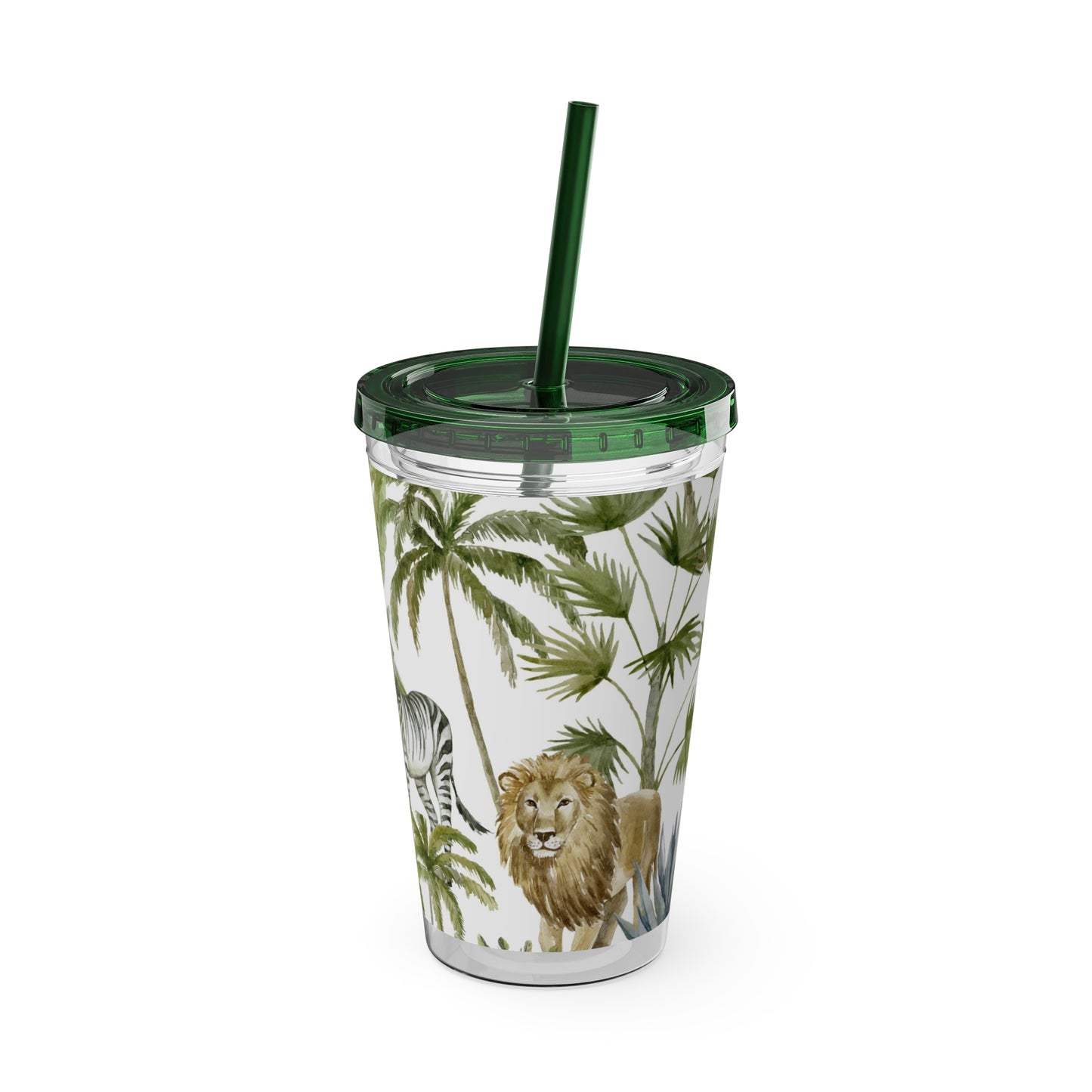 Sunsplash Jungle Tumbler with Straw - 16oz Tropical Wildlife Drinkware