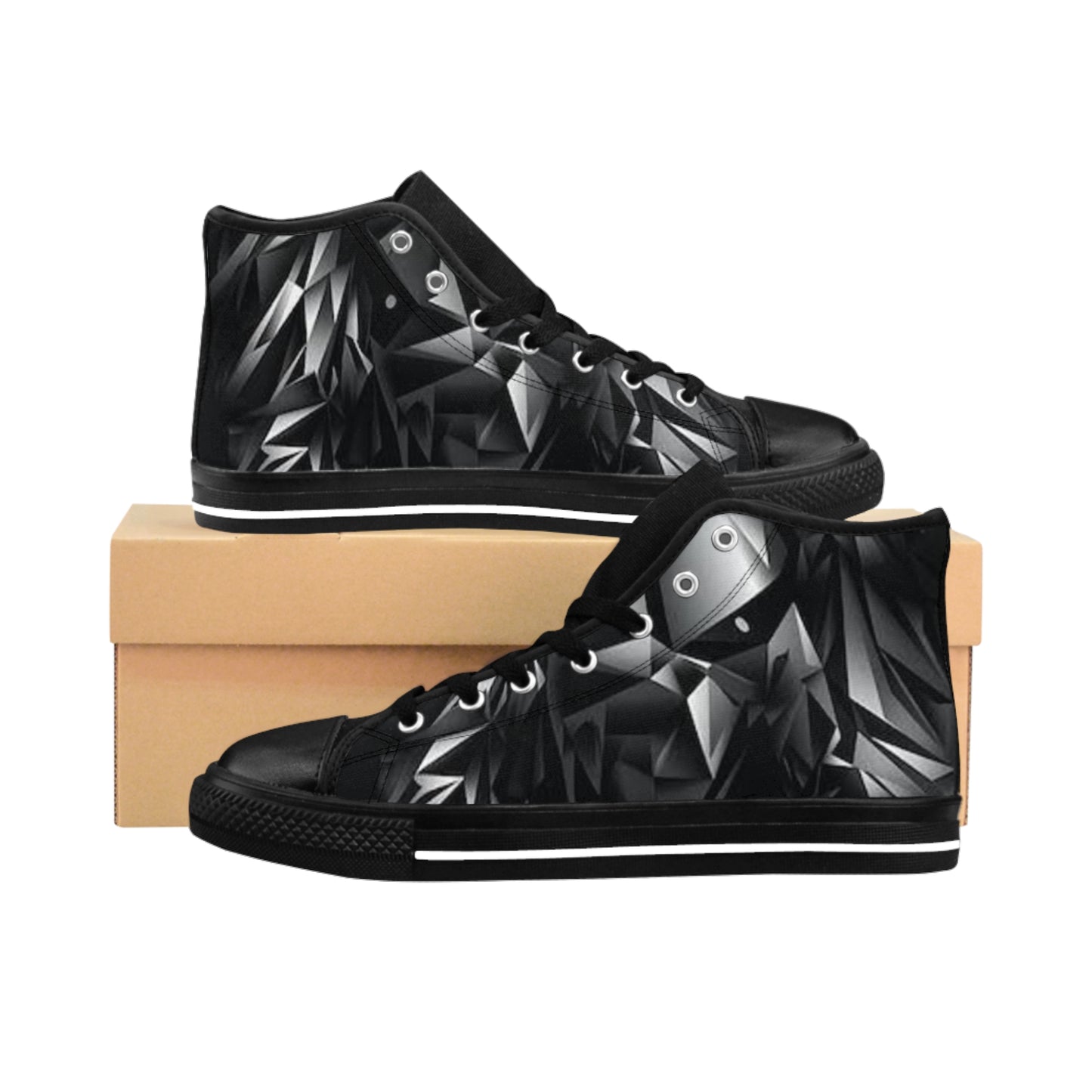 Men's Classic Sneakers - Black Diamond Pattern High-Top Shoes