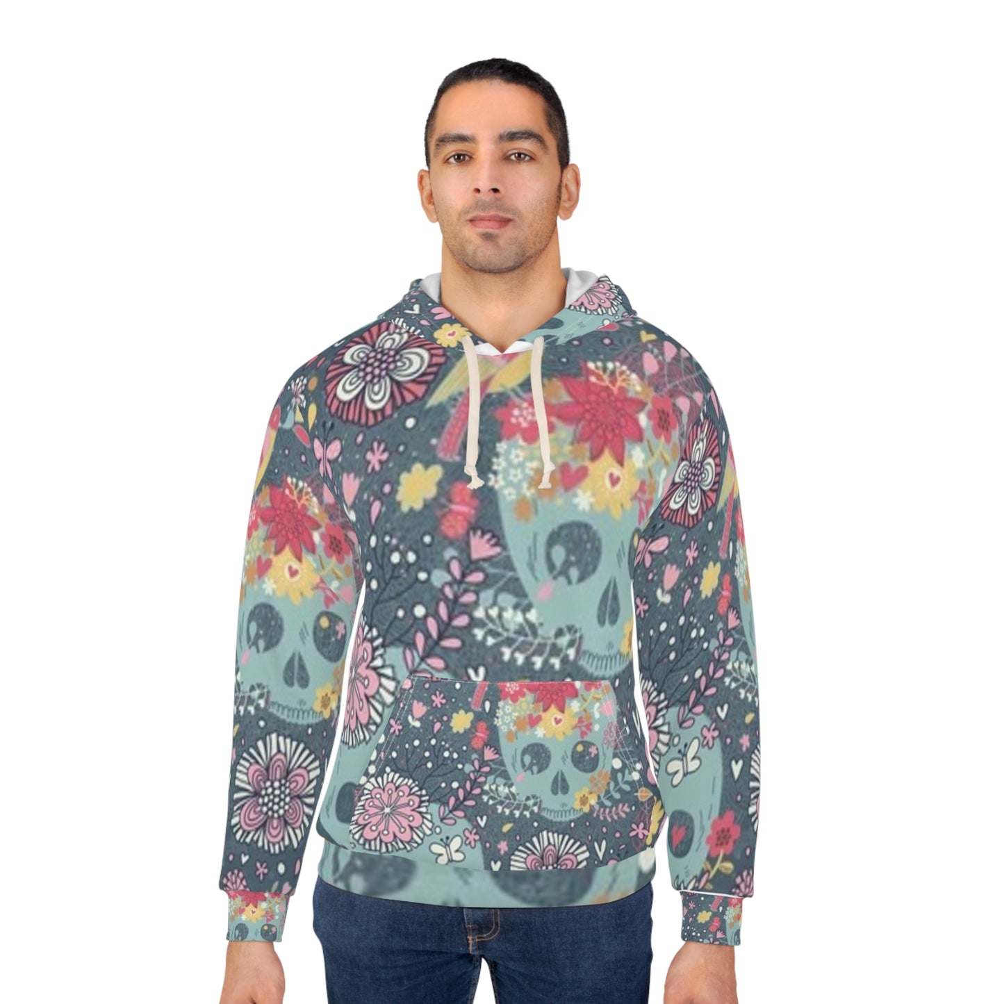 Floral Skull Unisex Pullover Hoodie - Trendy Boho Design for Bold Style