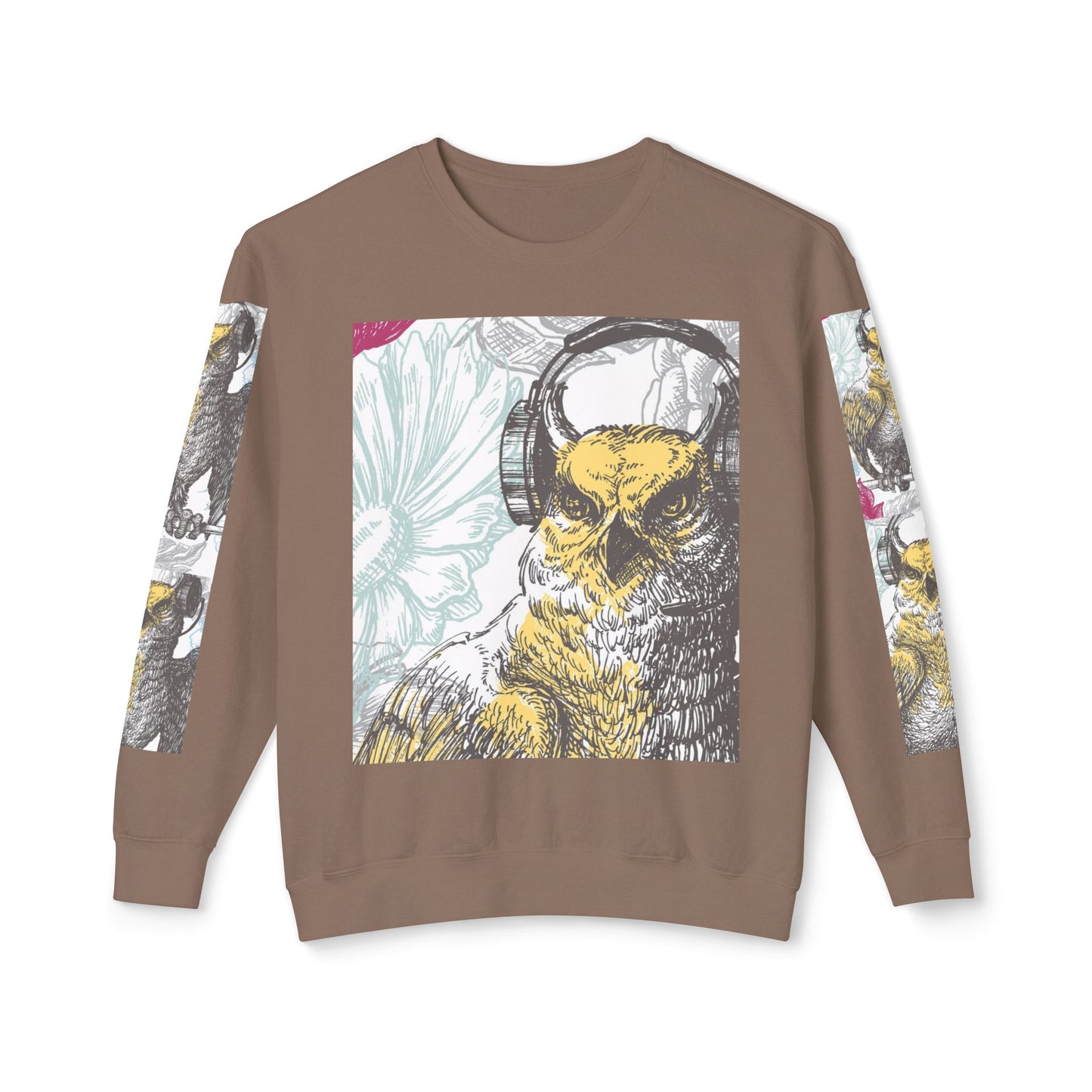 Music Lover's Owl Graphic Crewneck Sweatshirt - Unisex Lightweight Design
