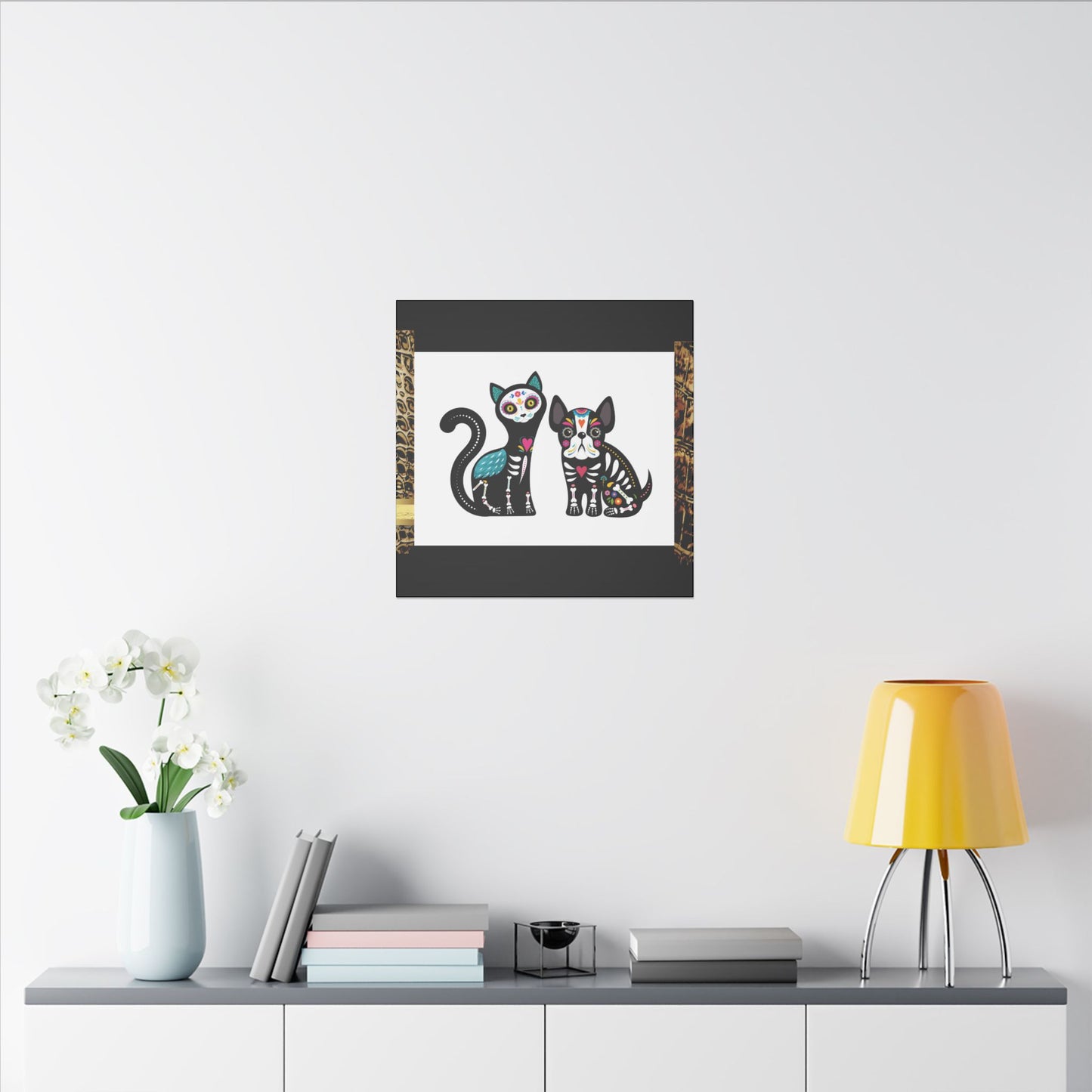 Day of the Dead Pet Canvas Art - Colorful Cat and Dog Wall Decor