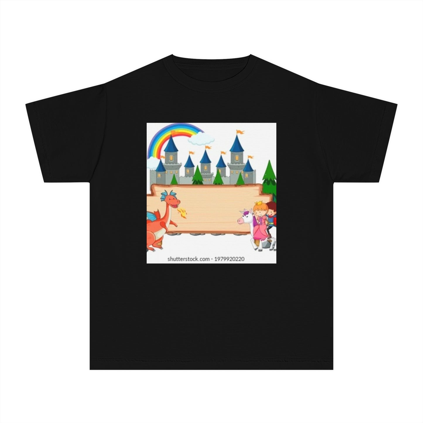 Youth Fantasy Castle Tee - Colorful Dragon & Rainbow Design