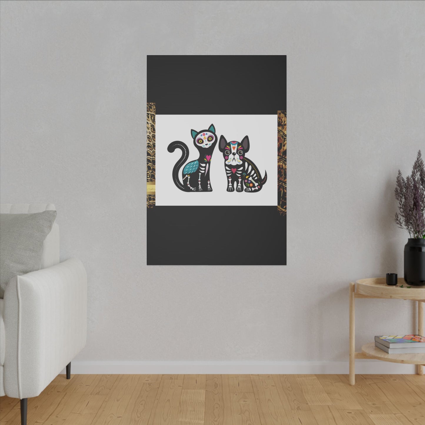 Day of the Dead Pet Canvas Art - Colorful Cat and Dog Wall Decor