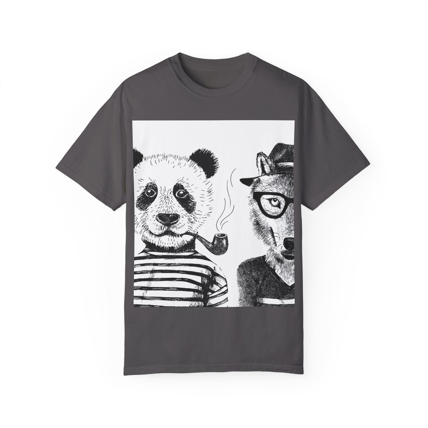 Whimsical Animal Friends T-Shirt - Stylish Panda & Wolf Design