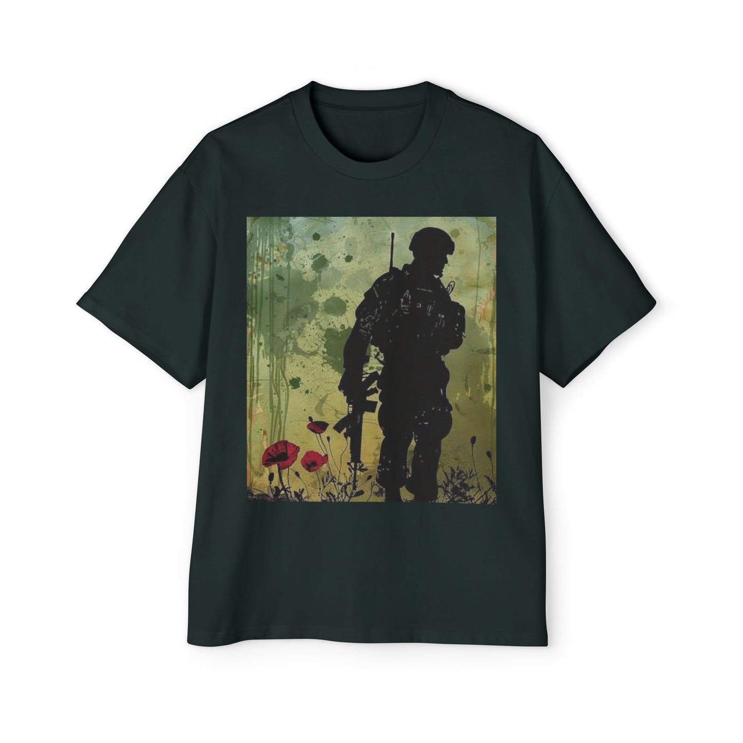 Soldier Silhouette Oversized Tee - Men's Heavy T-Shirt for Veterans and Military Enthusiasts