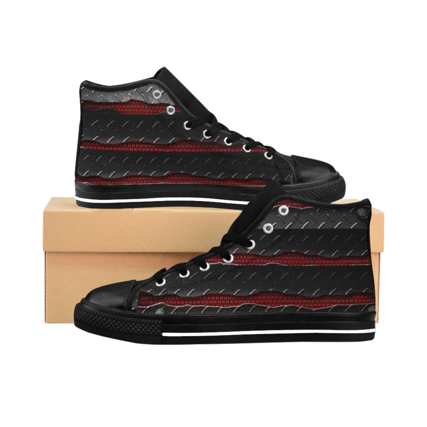 Men's Classic Sneakers with Metallic Diamond Plate Design