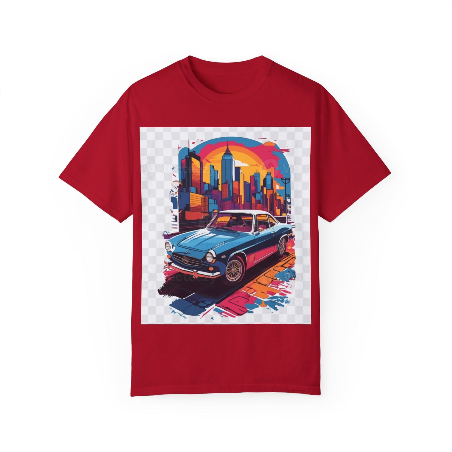 Retro Car Graphic Unisex T-Shirt - Colorful Cityscape Design