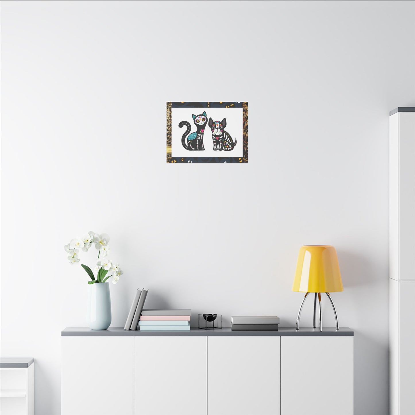 Day of the Dead Pet Canvas Art - Colorful Cat and Dog Wall Decor