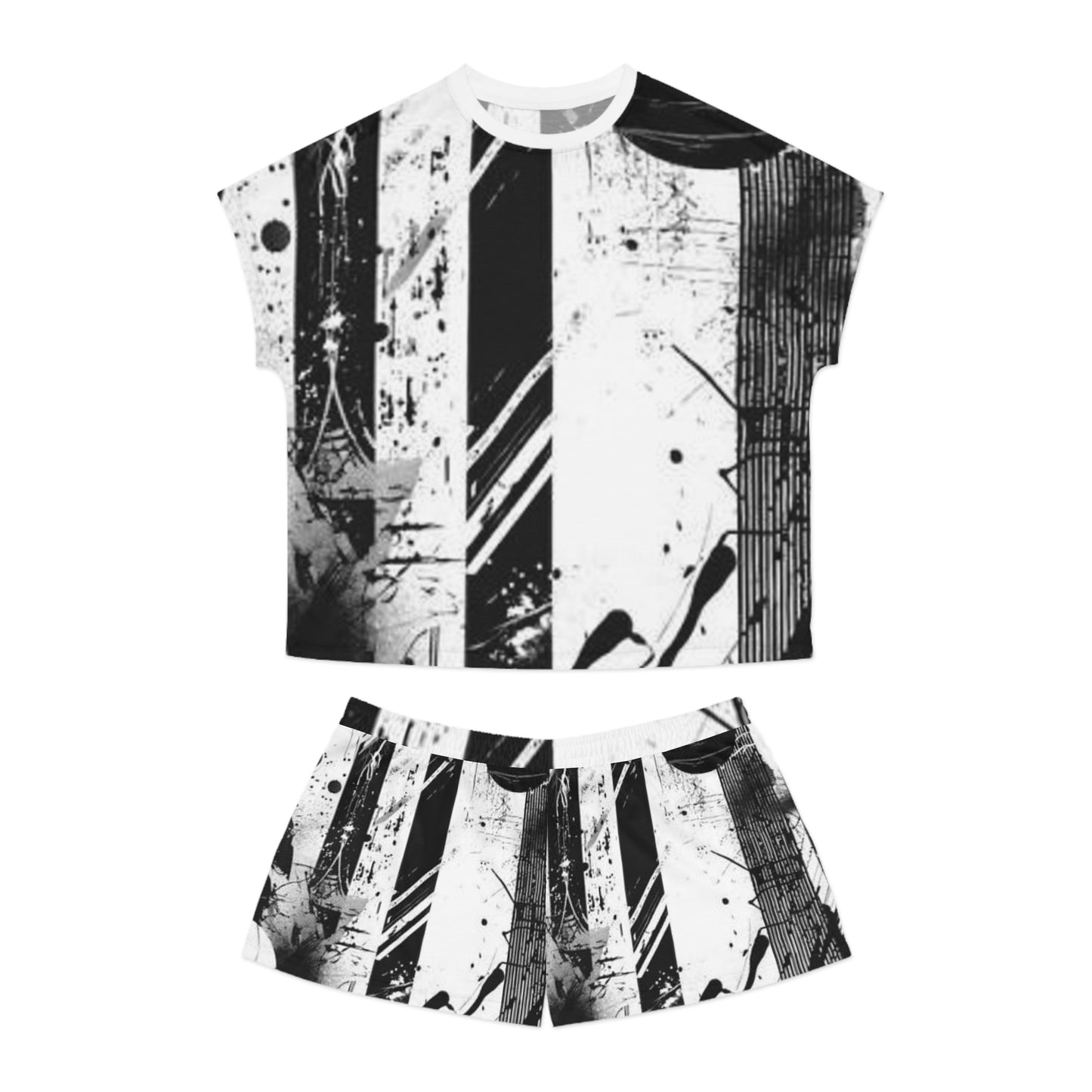 Stylish Women's Short Pajama Set - Abstract Black & White Design for Cozy Nights