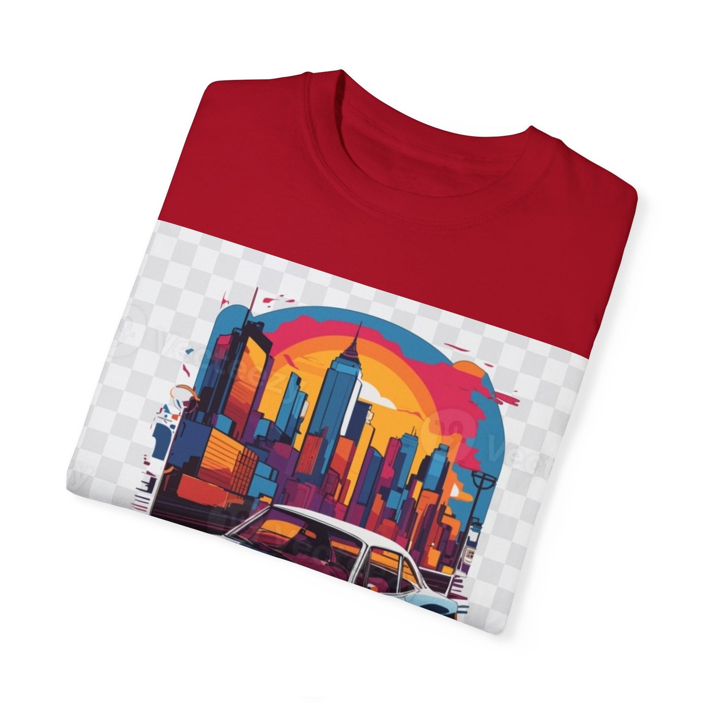 Retro Car Graphic Unisex T-Shirt - Colorful Cityscape Design