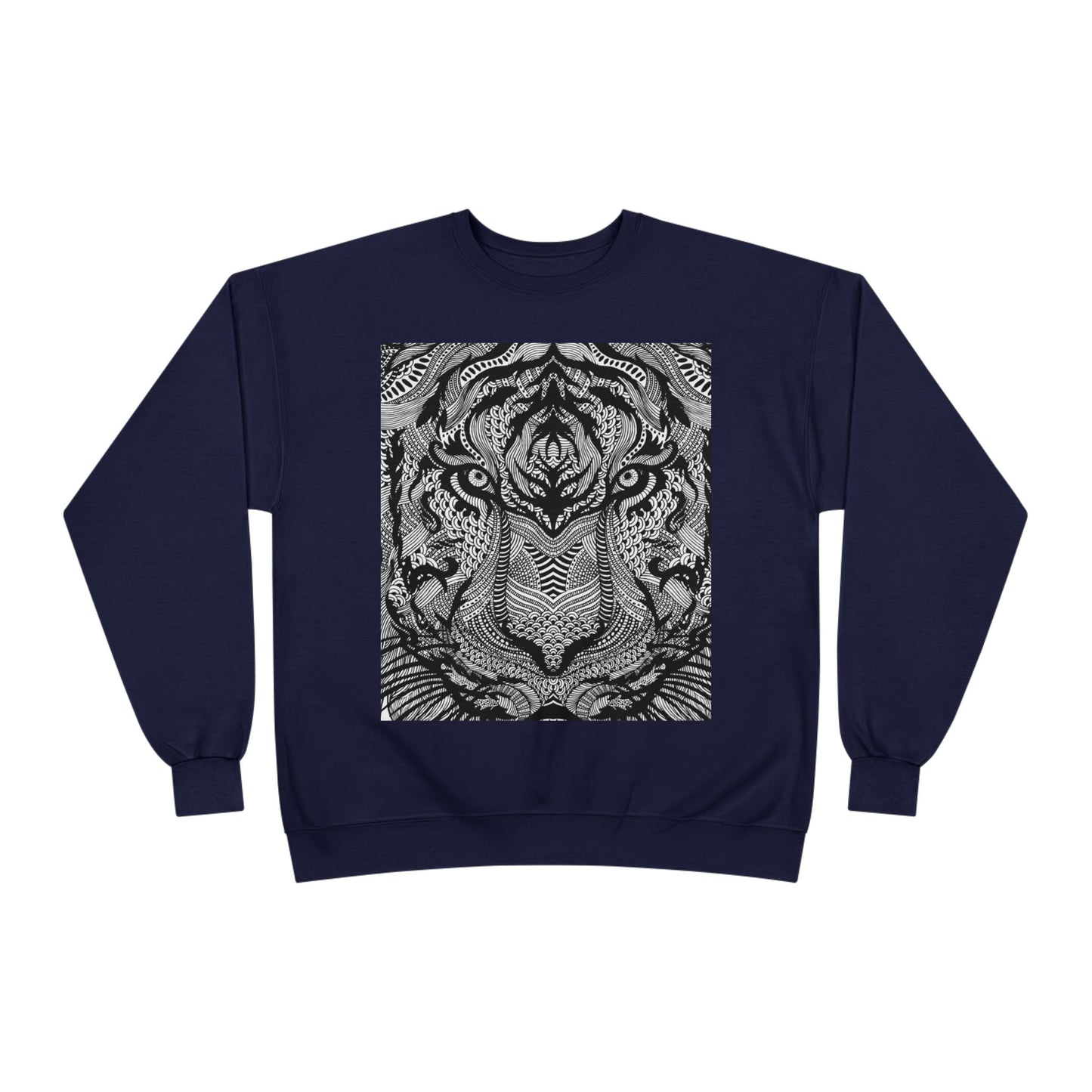 Unisex EcoSmart Tiger Graphic Crewneck Sweatshirt - Bold Black & White Design