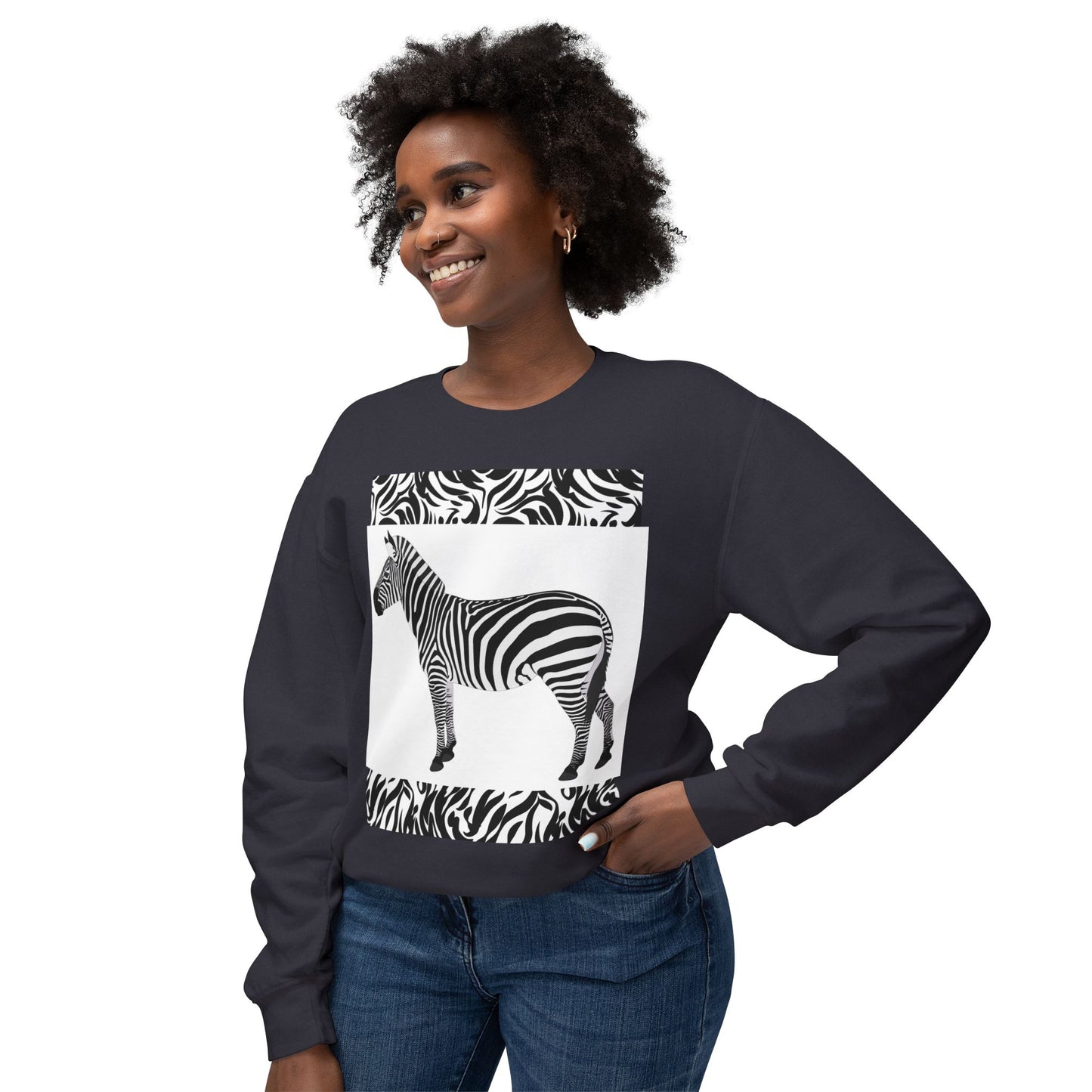 Zebra Print Unisex Lightweight Crewneck Sweatshirt - Chic & Stylish Casual Wear