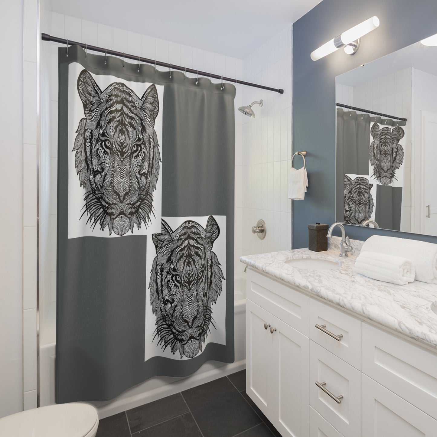 Majestic Tiger Shower Curtain - Artistic Bathroom Decor