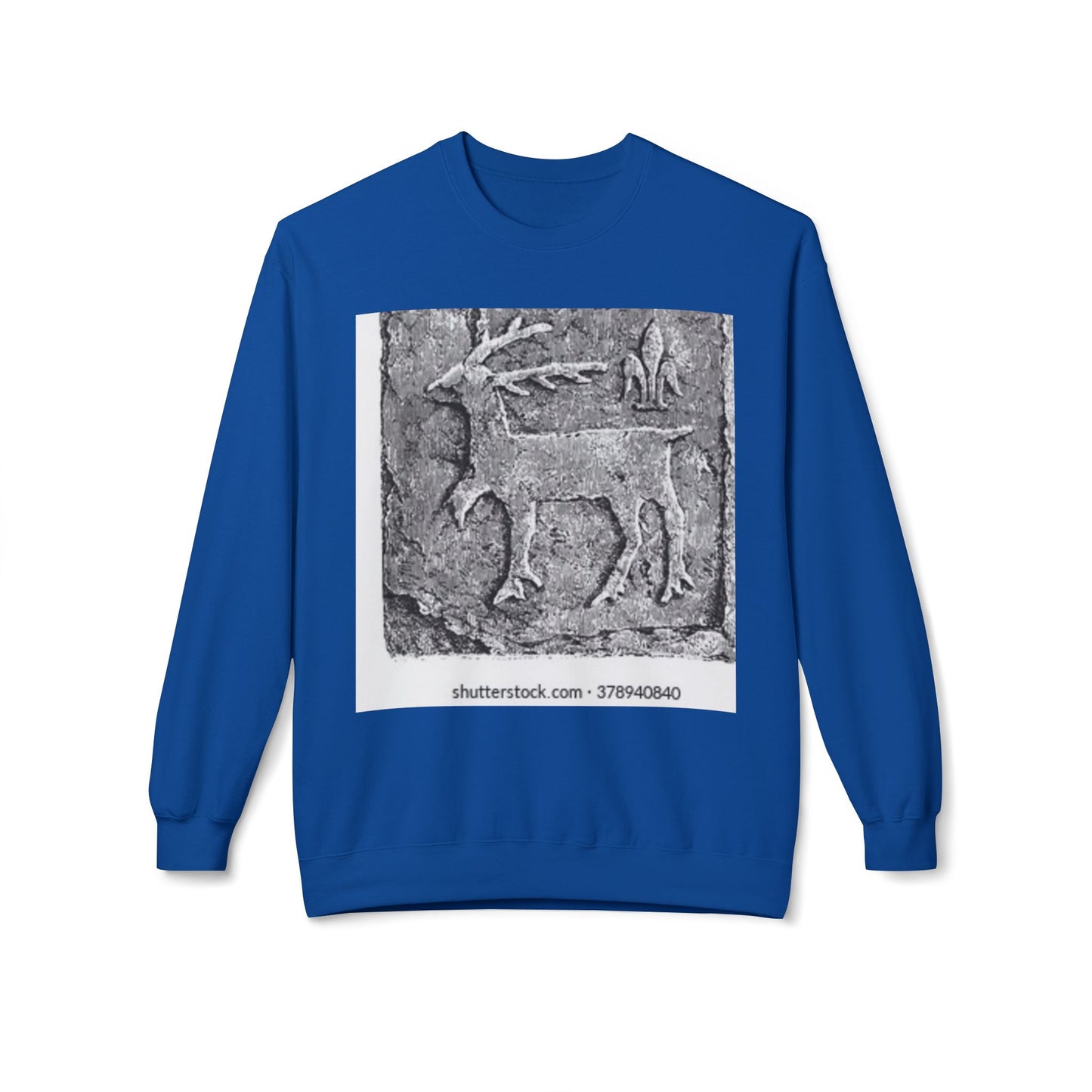 Vintage-Inspired Fleece Crewneck Sweatshirt with Ancient Deer Design