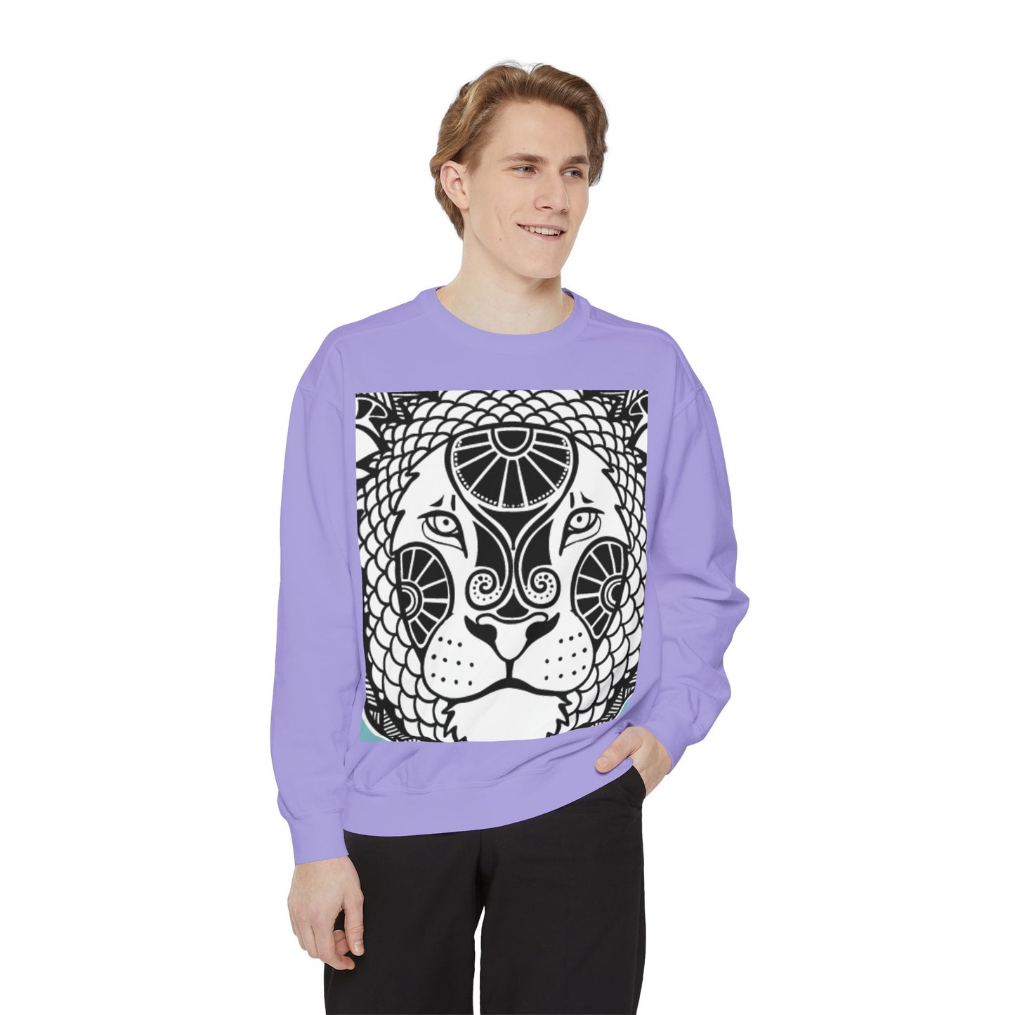 Bohemian Lion Unisex Garment-Dyed Sweatshirt - Cozy & Stylish Animal Graphic Tee for Nature Lovers