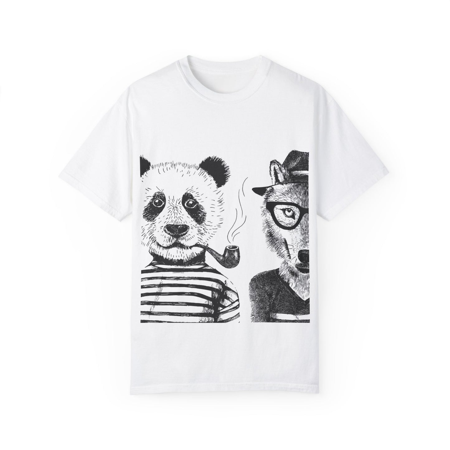 Whimsical Animal Friends T-Shirt - Stylish Panda & Wolf Design
