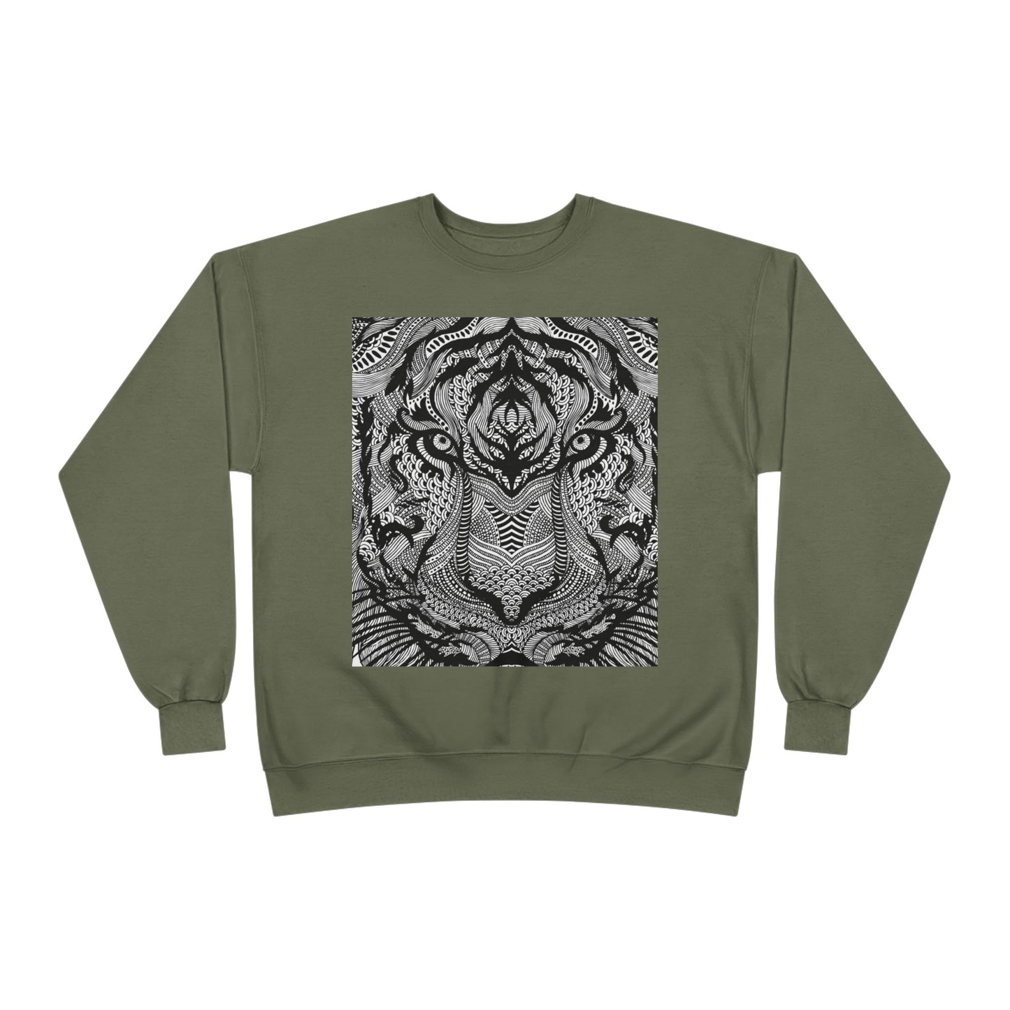 Unisex EcoSmart Tiger Graphic Crewneck Sweatshirt - Bold Black & White Design