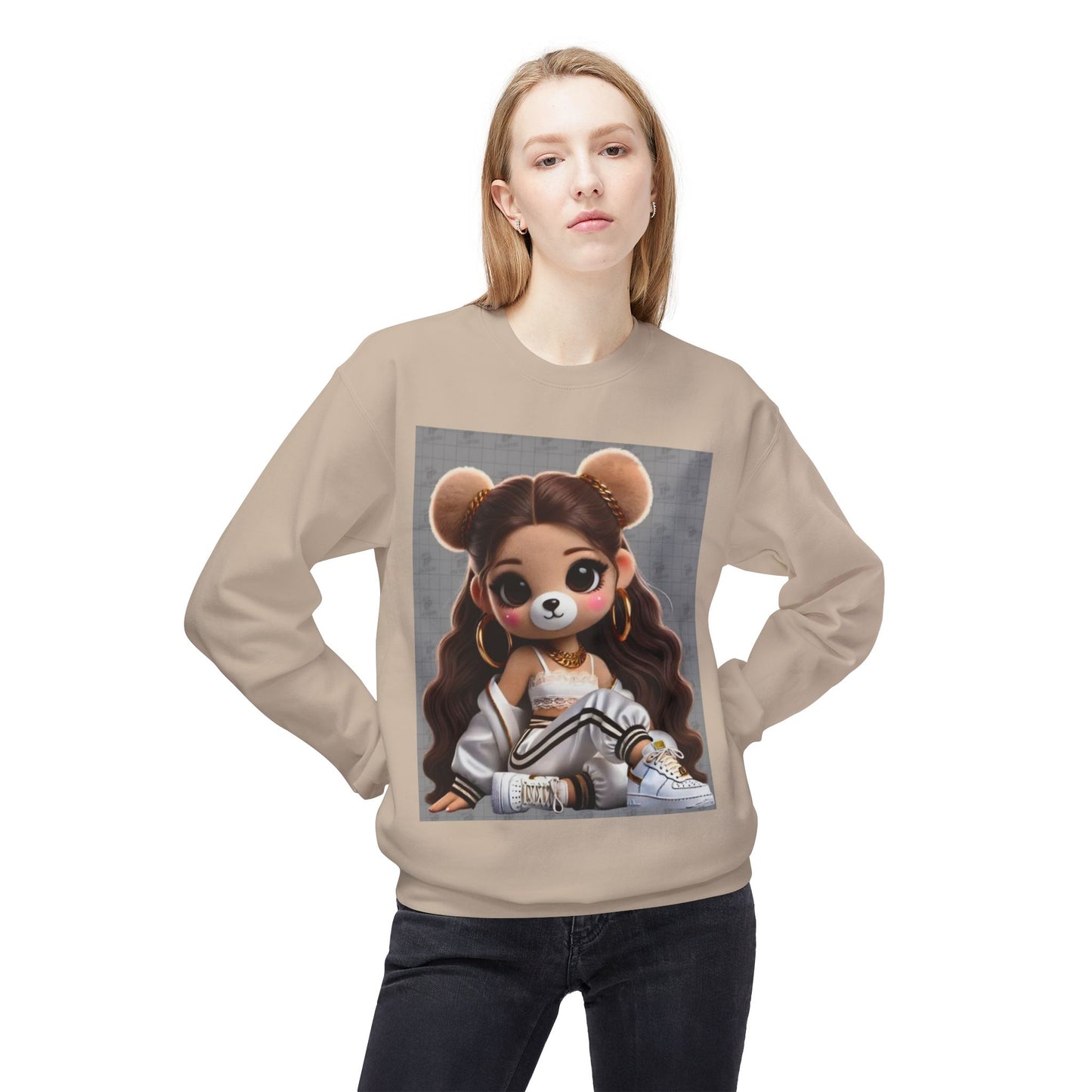 Cute Cartoon Bear Sweatshirt - Unisex Midweight Fleece Crewneck