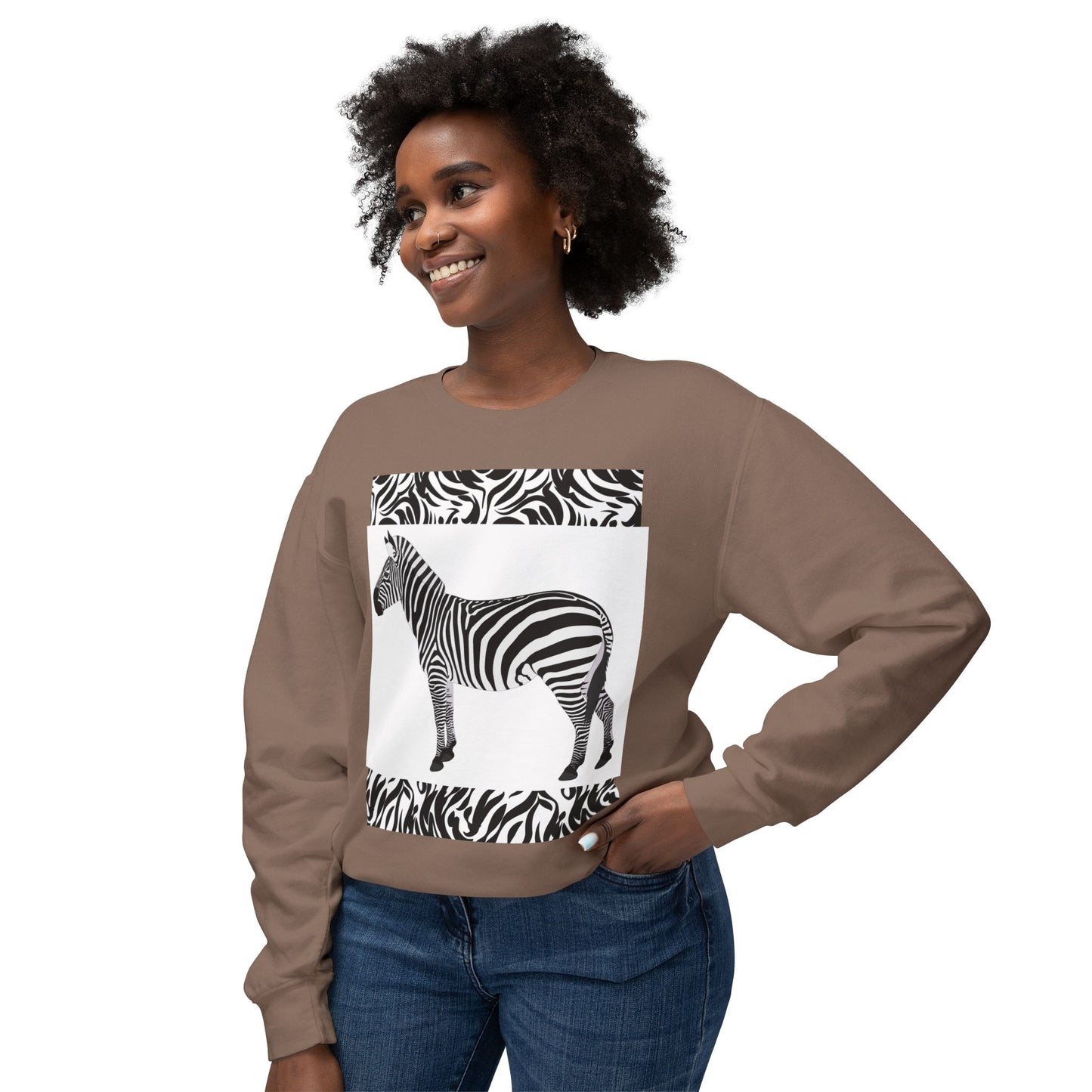 Zebra Print Unisex Lightweight Crewneck Sweatshirt - Chic & Stylish Casual Wear