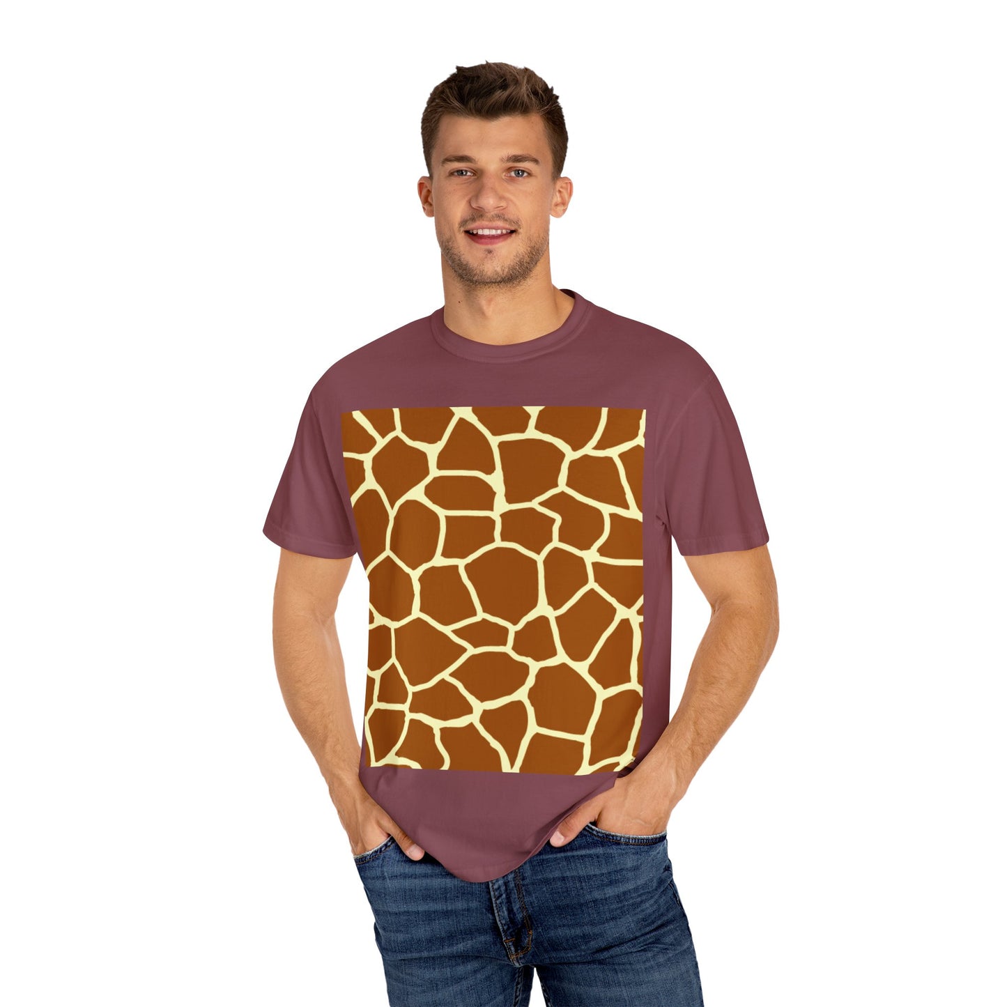Unisex Giraffe Print Garment-Dyed T-Shirt - Animal Lover Tee