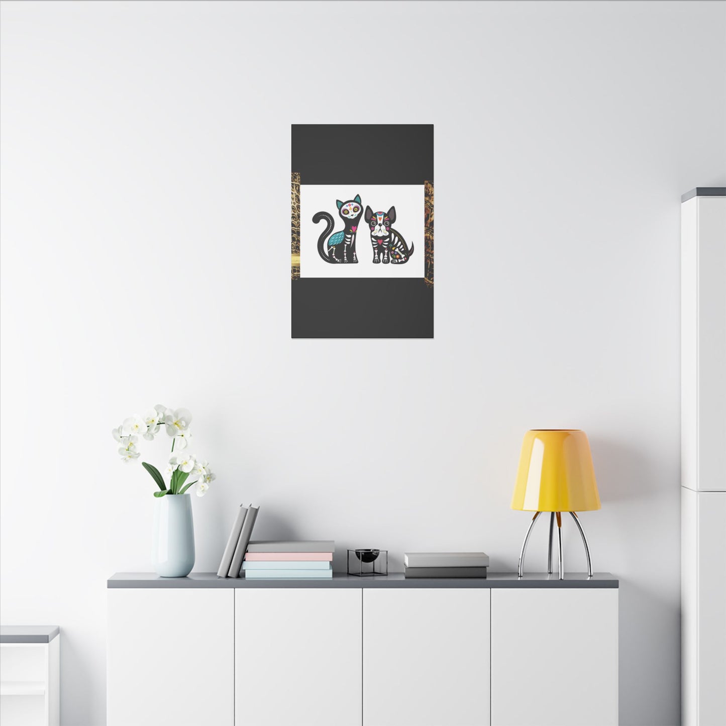 Day of the Dead Pet Canvas Art - Colorful Cat and Dog Wall Decor