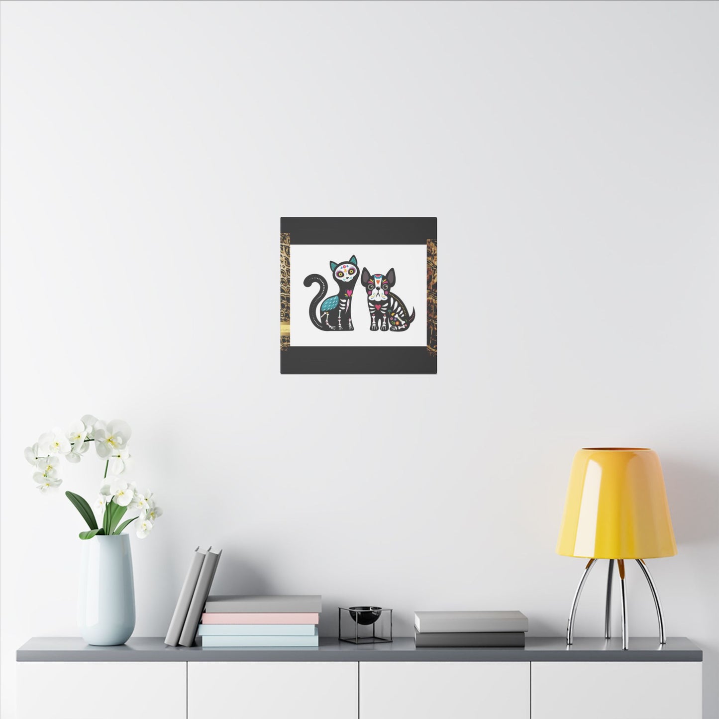 Day of the Dead Pet Canvas Art - Colorful Cat and Dog Wall Decor