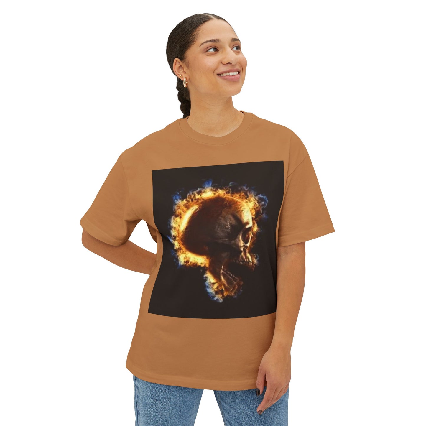 Burning Skull Oversized Boxy Tee - Unisex Graphic Tee for Bold Fashion Enthusiasts