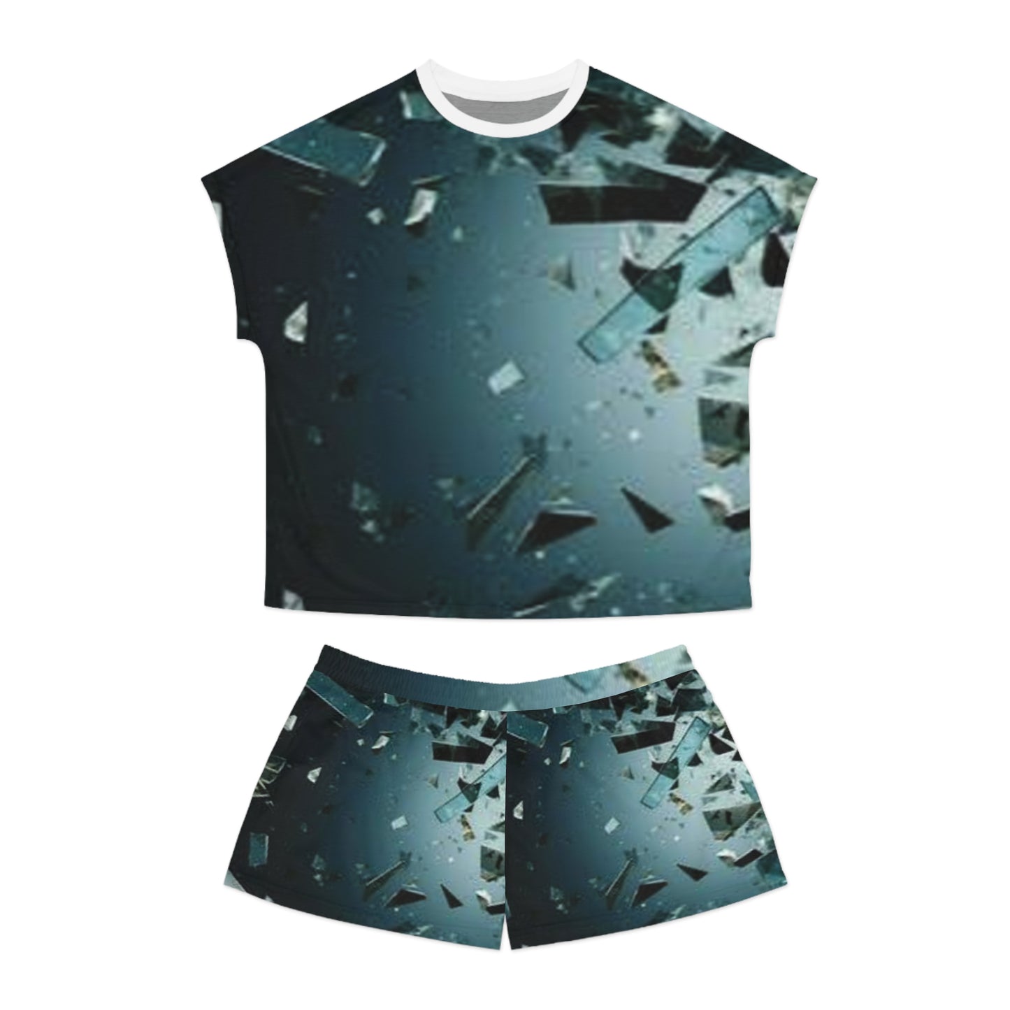 Trendy Women's Short Pajama Set - Abstract Shattered Glass Design