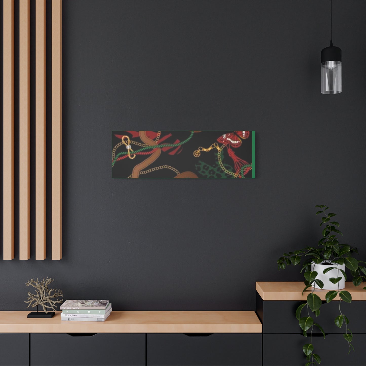 Elegant Matte Canvas Wall Art - Unique Mixed Pattern with Butterflies & Chains