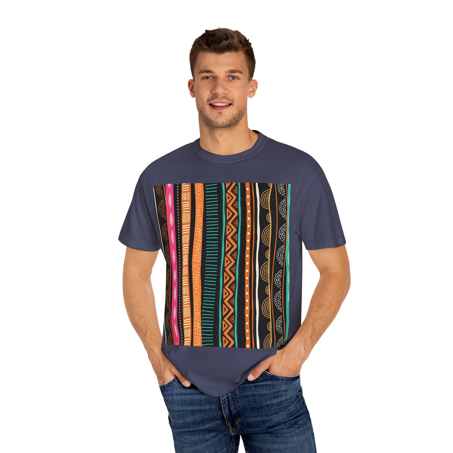 Vibrant Graphic Unisex T-Shirt - Colorful Tribal Stripes Design