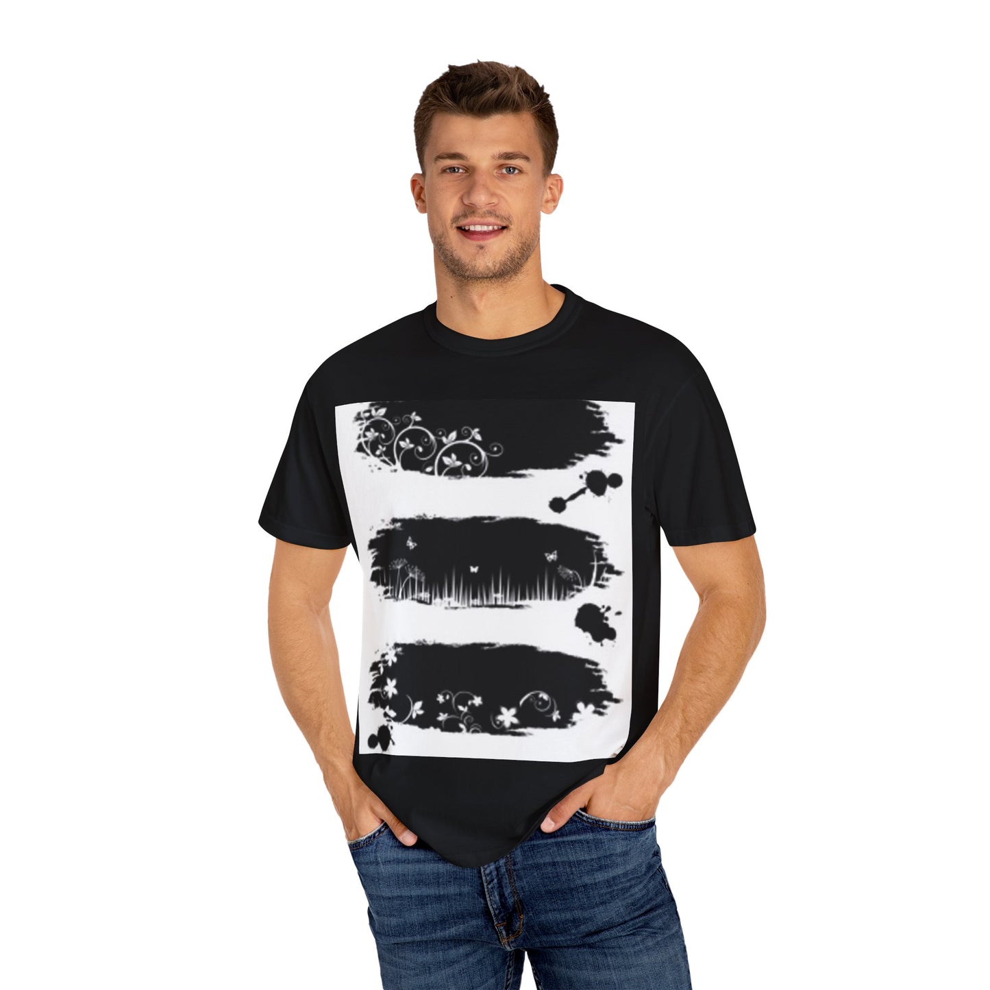 Artistic Unisex Garment-Dyed T-Shirt with Floral Design
