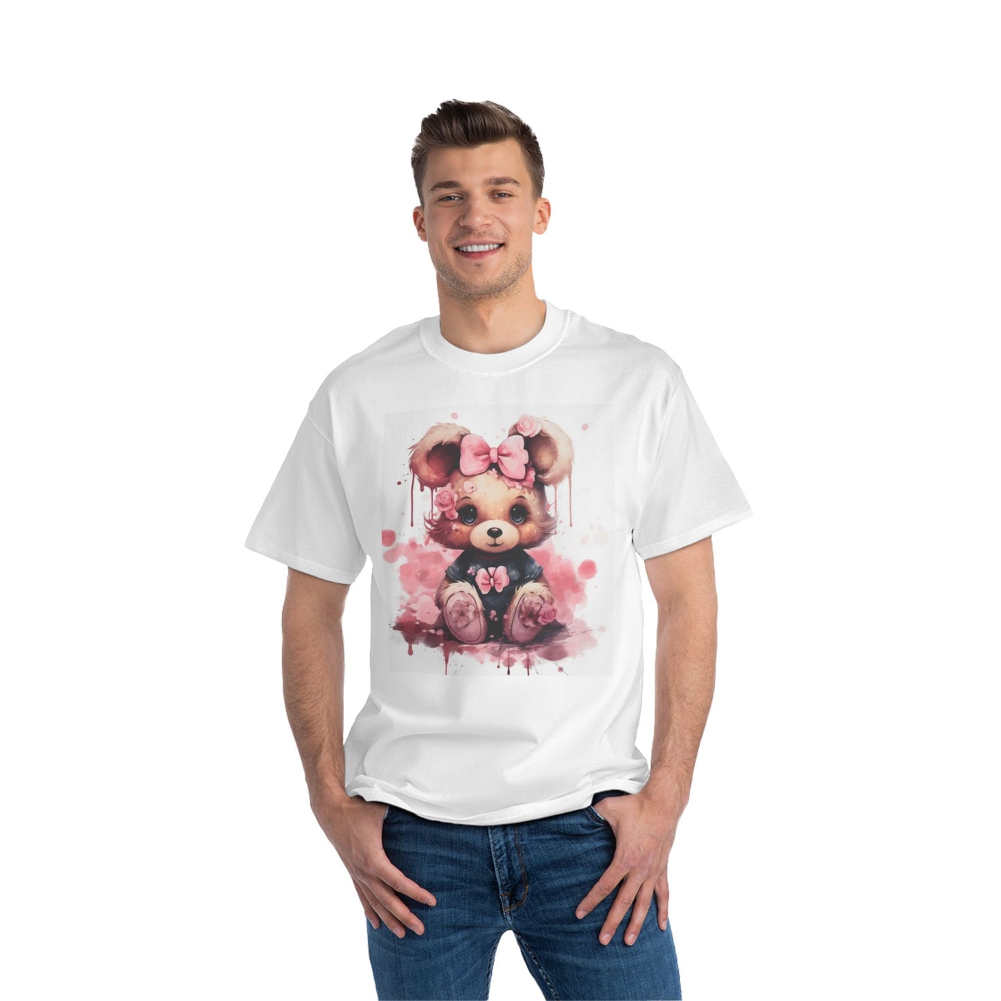 Cute Teddy Bear Floral Print T-Shirt for Kids