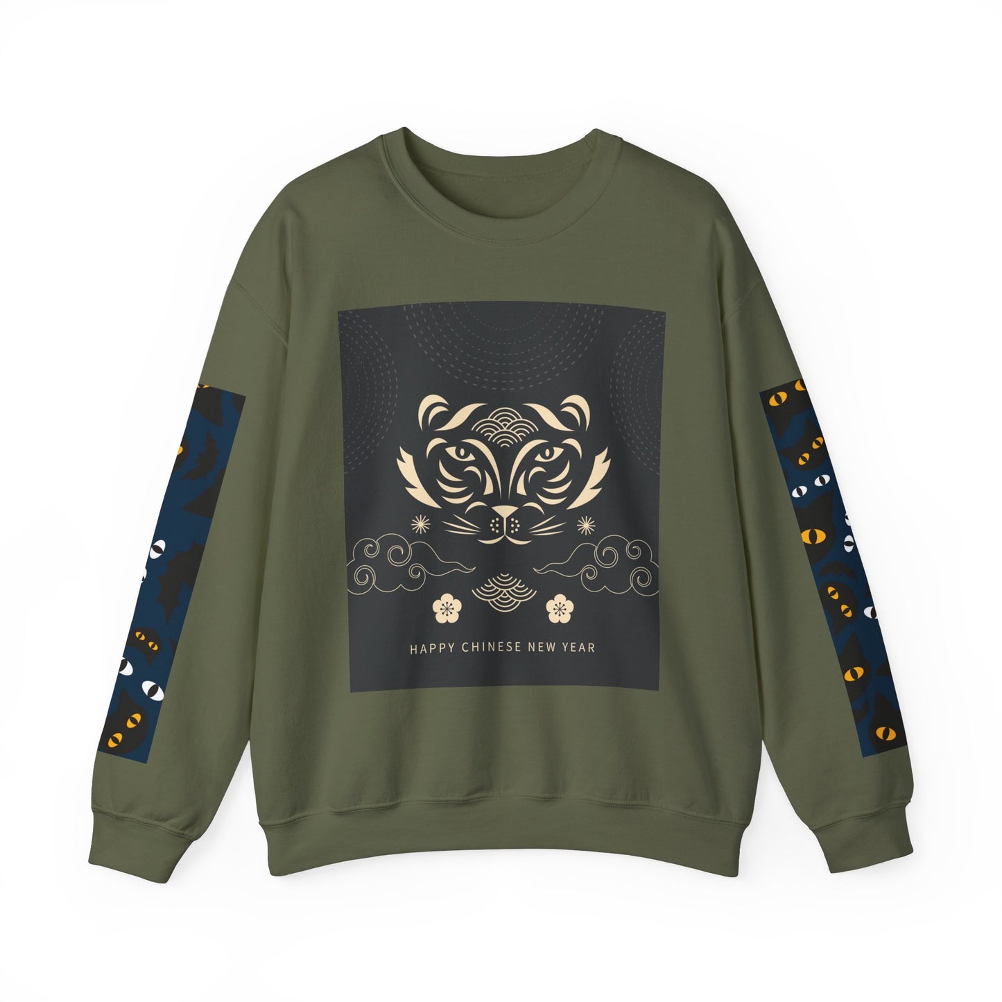 Halloween-Themed Unisex Crewneck Sweatshirt with Spooky Eyes and Bird Design