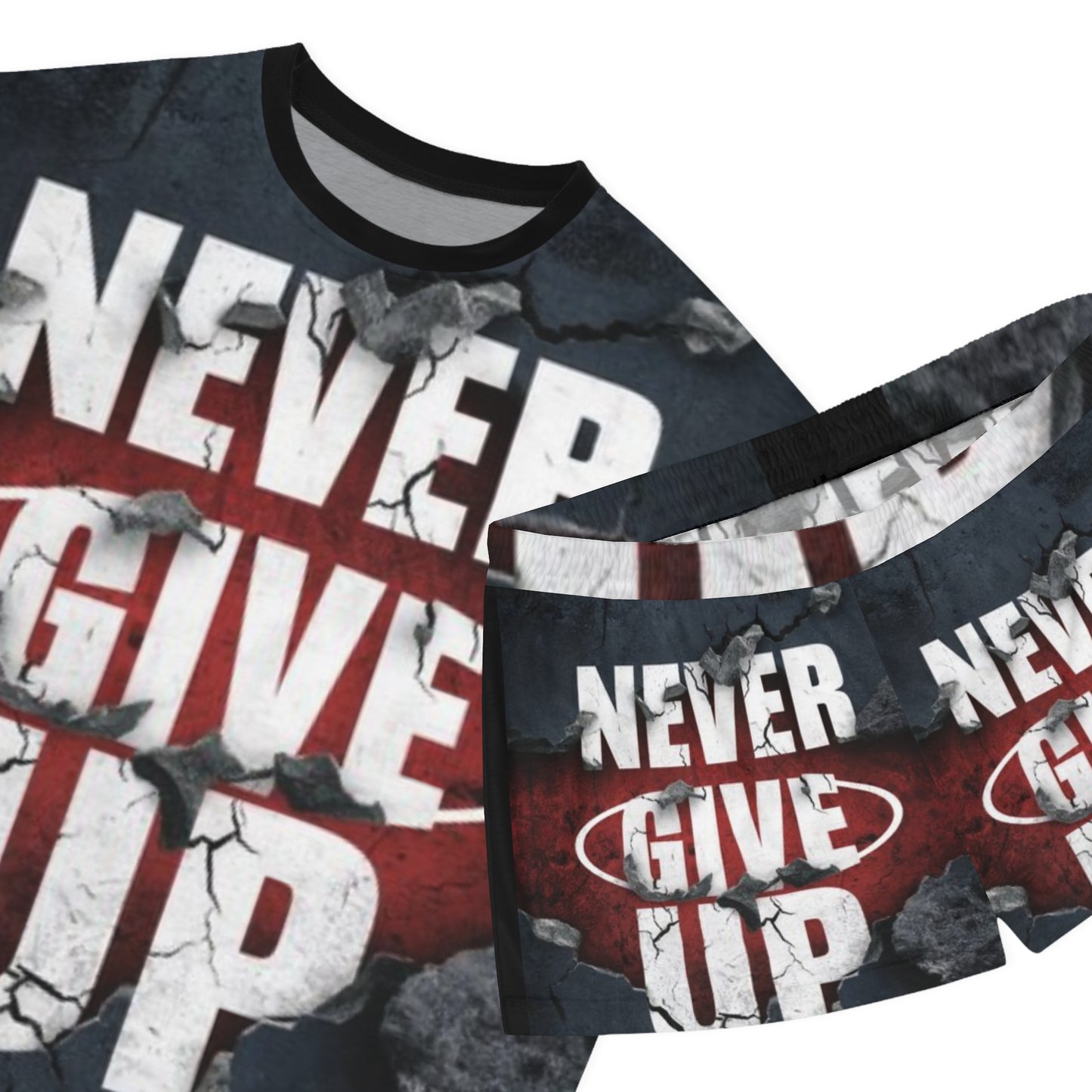 Motivational Women's Pajama Set - 'Never Give Up' Short PJs