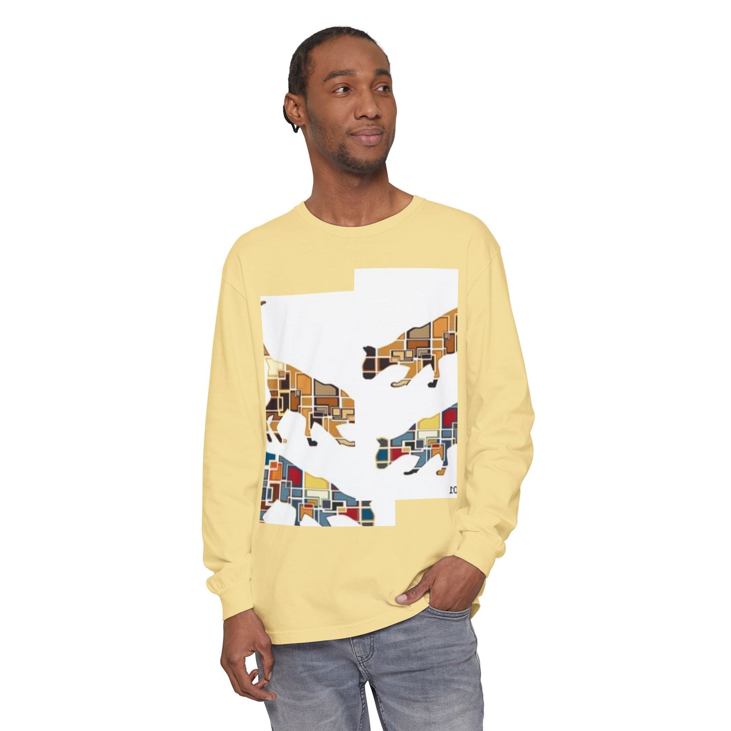 Artful Cat Silhouette Long Sleeve T-Shirt - Perfect for Animal Lovers