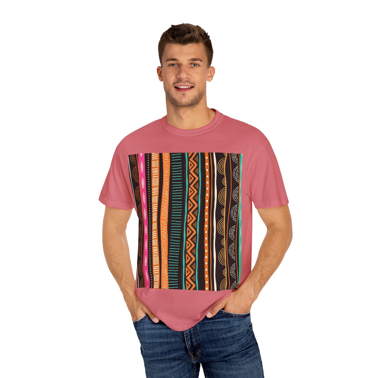 Vibrant Graphic Unisex T-Shirt - Colorful Tribal Stripes Design