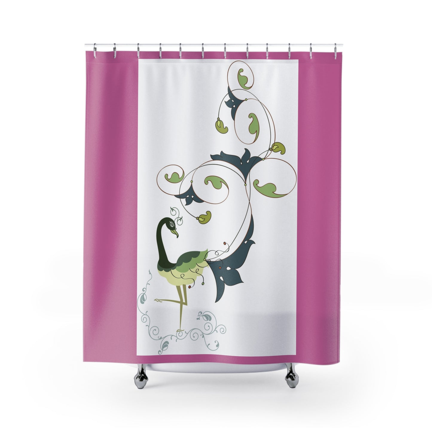 Elegant Green Flamingo Shower Curtain - Nature-Inspired Bathroom Decor