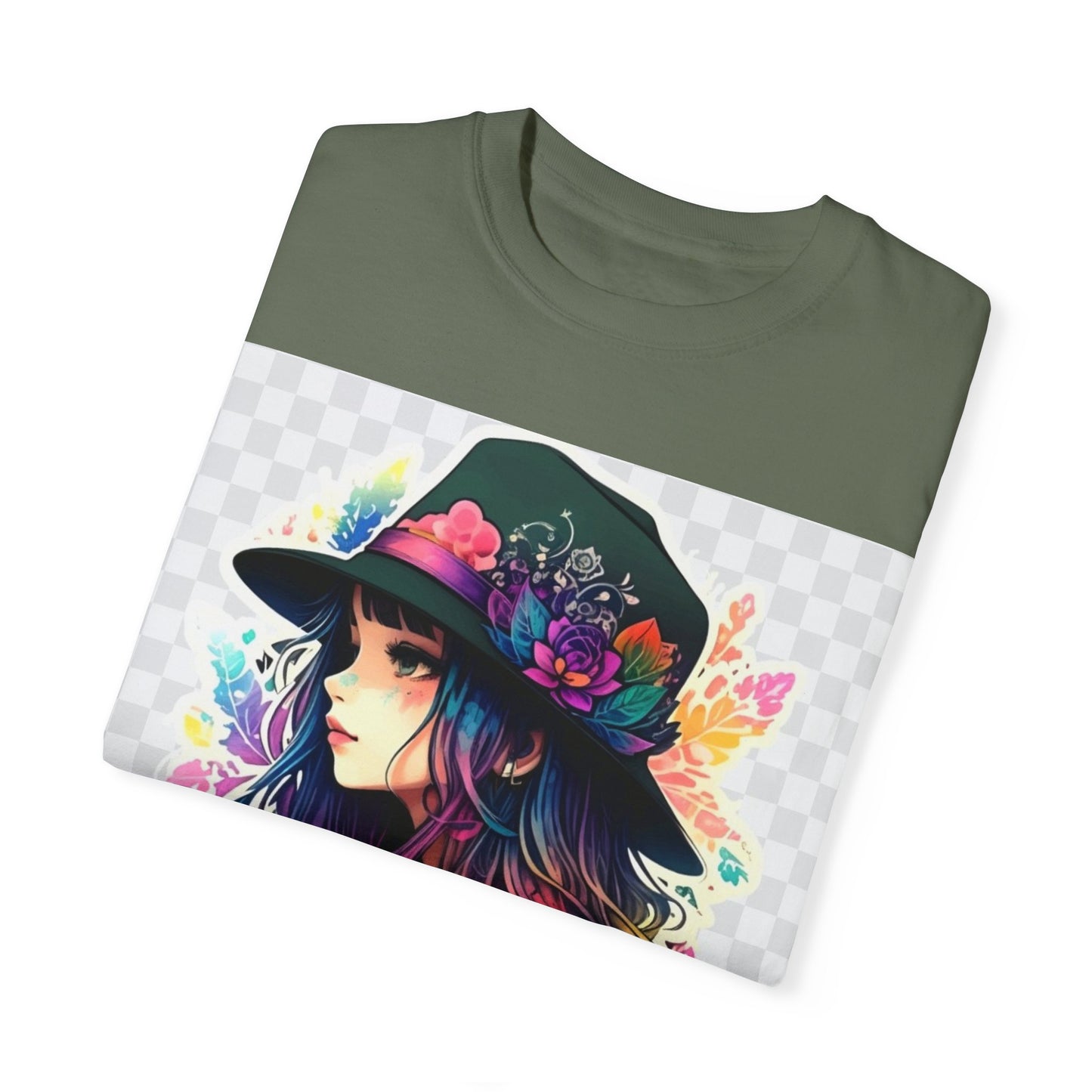 Vibrant Bohemian T-Shirt with Colorful Tattooed Girl Design