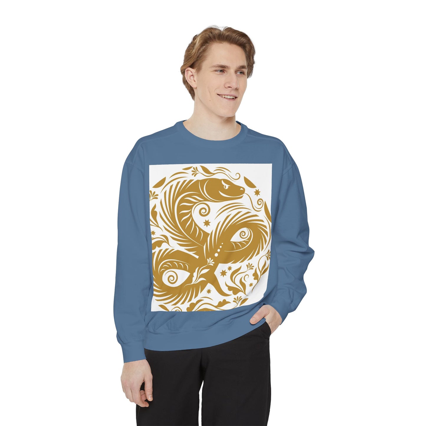 Cultural Vibe Unisex Garment-Dyed Sweatshirt - Tribal Mask & Animal Design