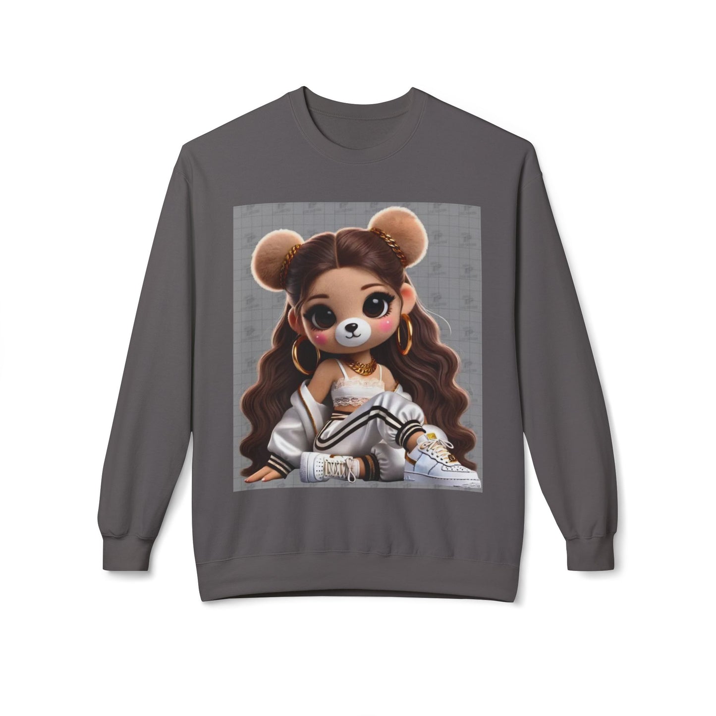 Cute Cartoon Bear Sweatshirt - Unisex Midweight Fleece Crewneck