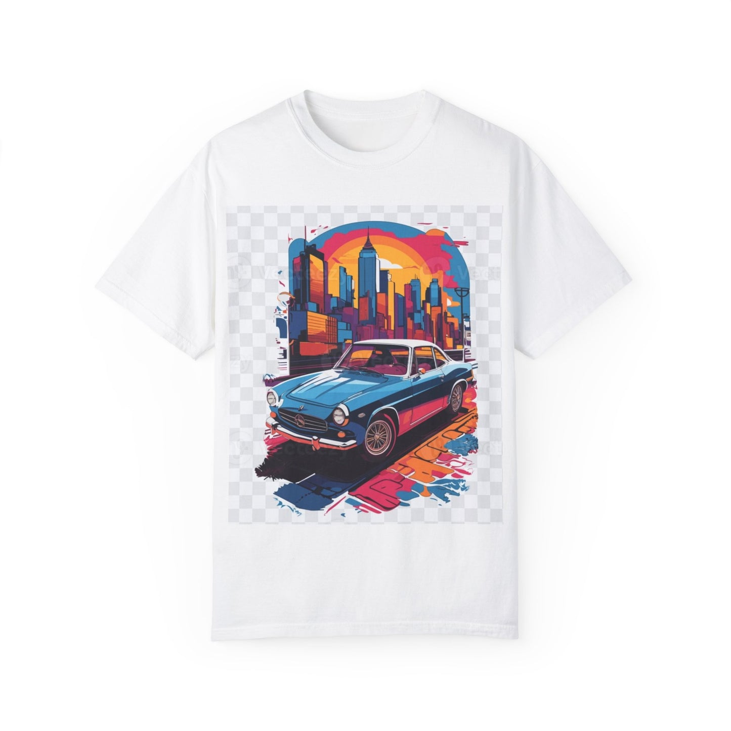 Retro Car Graphic Unisex T-Shirt - Colorful Cityscape Design