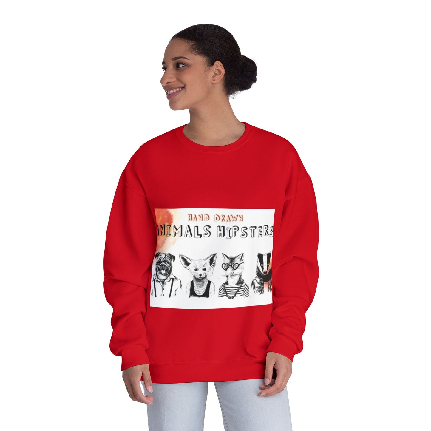 Hand Drawn Animals Hipsters Unisex Crewneck Sweatshirt