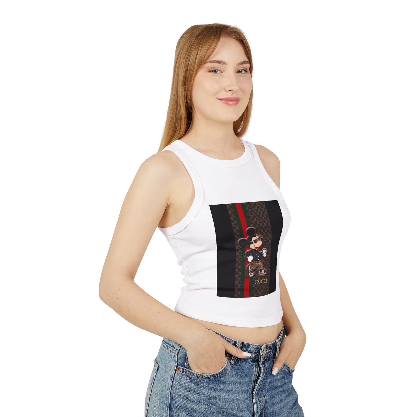 Trendy Women’s Micro Rib Racer Tank Top with Stylish Mickey Design