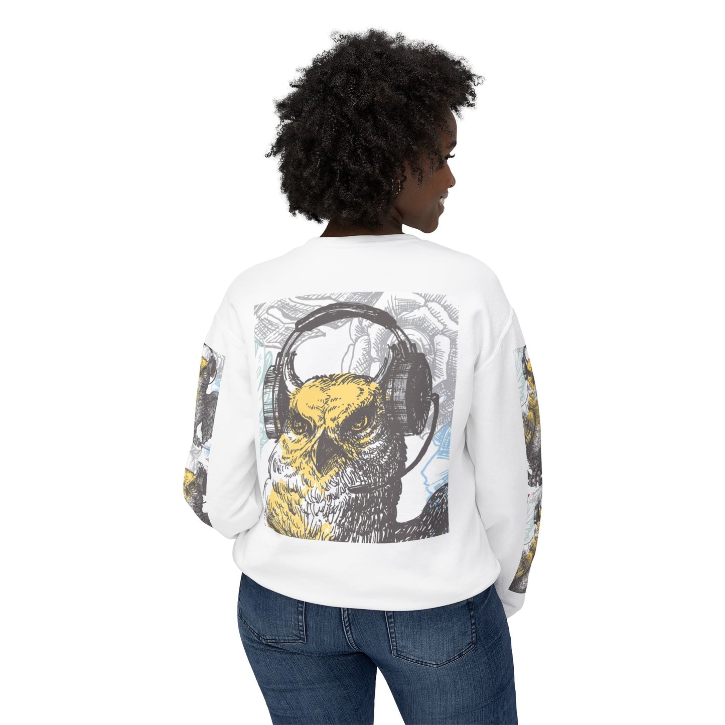 Music Lover's Owl Graphic Crewneck Sweatshirt - Unisex Lightweight Design