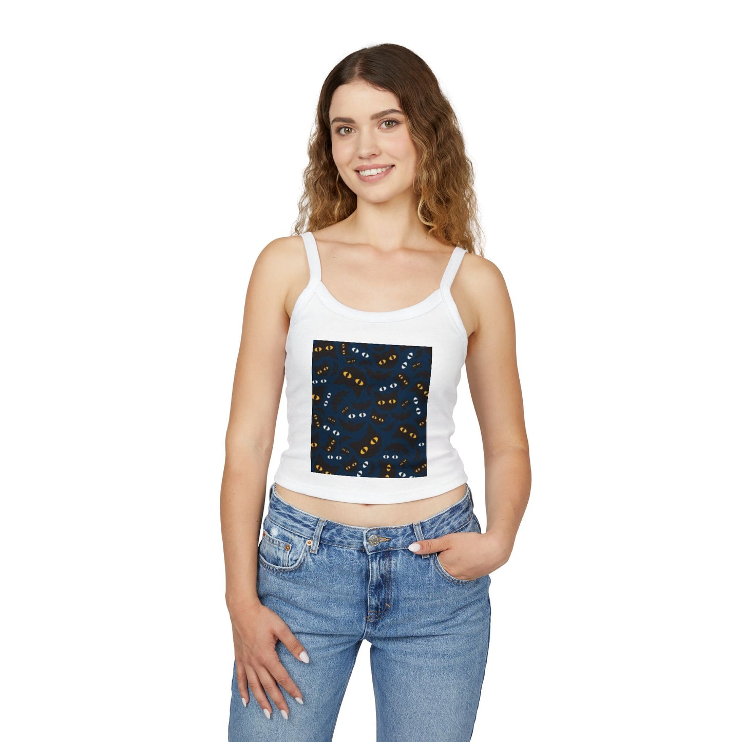 Playful Cat Eyes Spaghetti Strap Tank Top for Cat Lovers