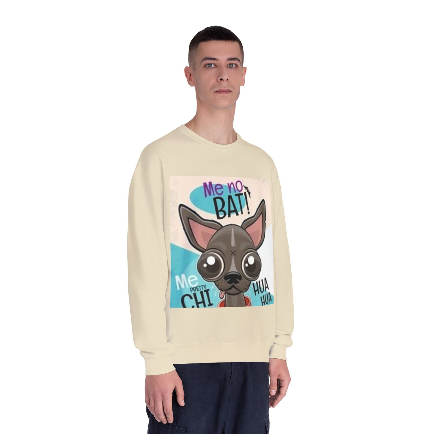 Funny Dog Lover Sweatshirt – "Me no BAT!" Unisex Crewneck