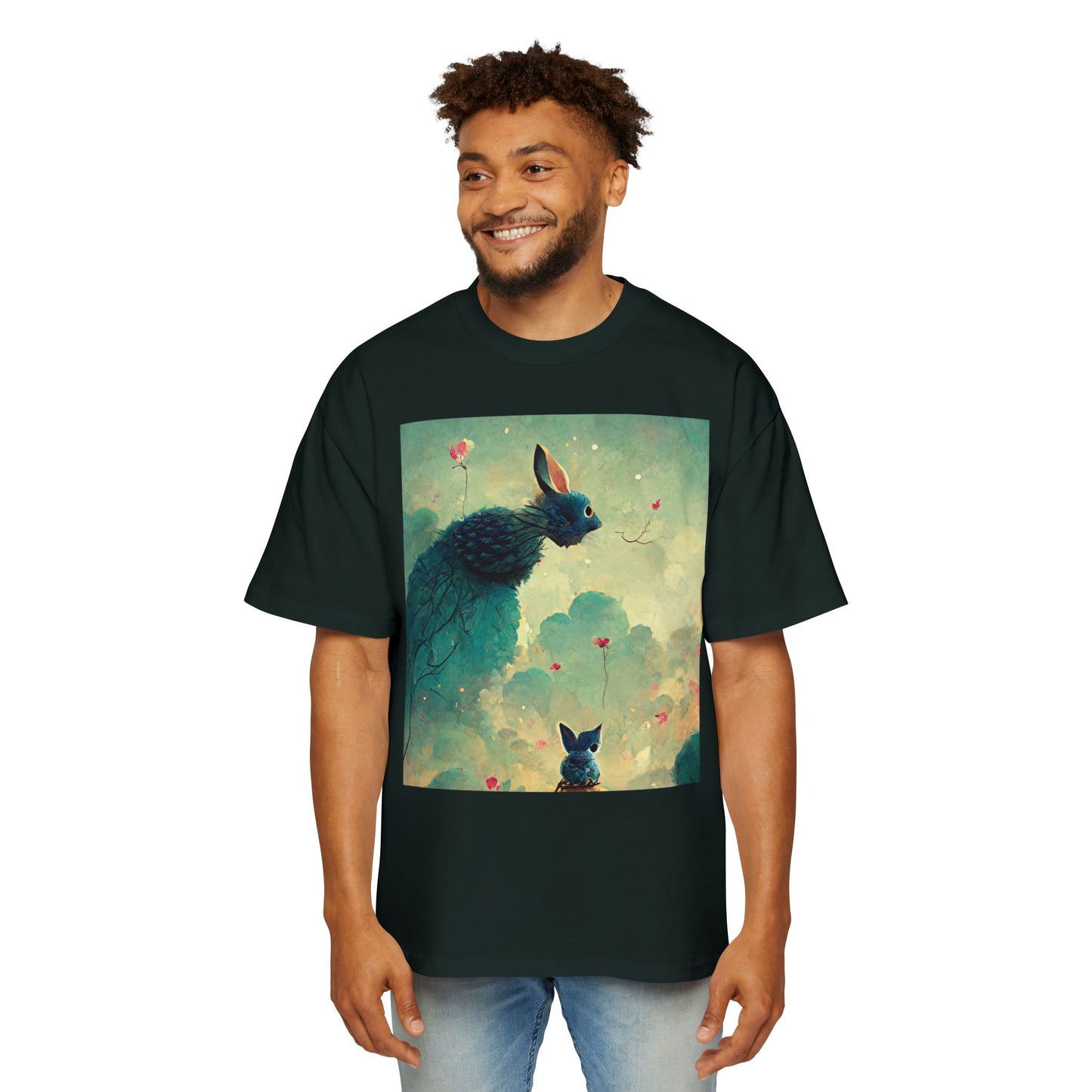 Whimsical Rabbit Oversized Tee for Men - Fantasy Art Shirt